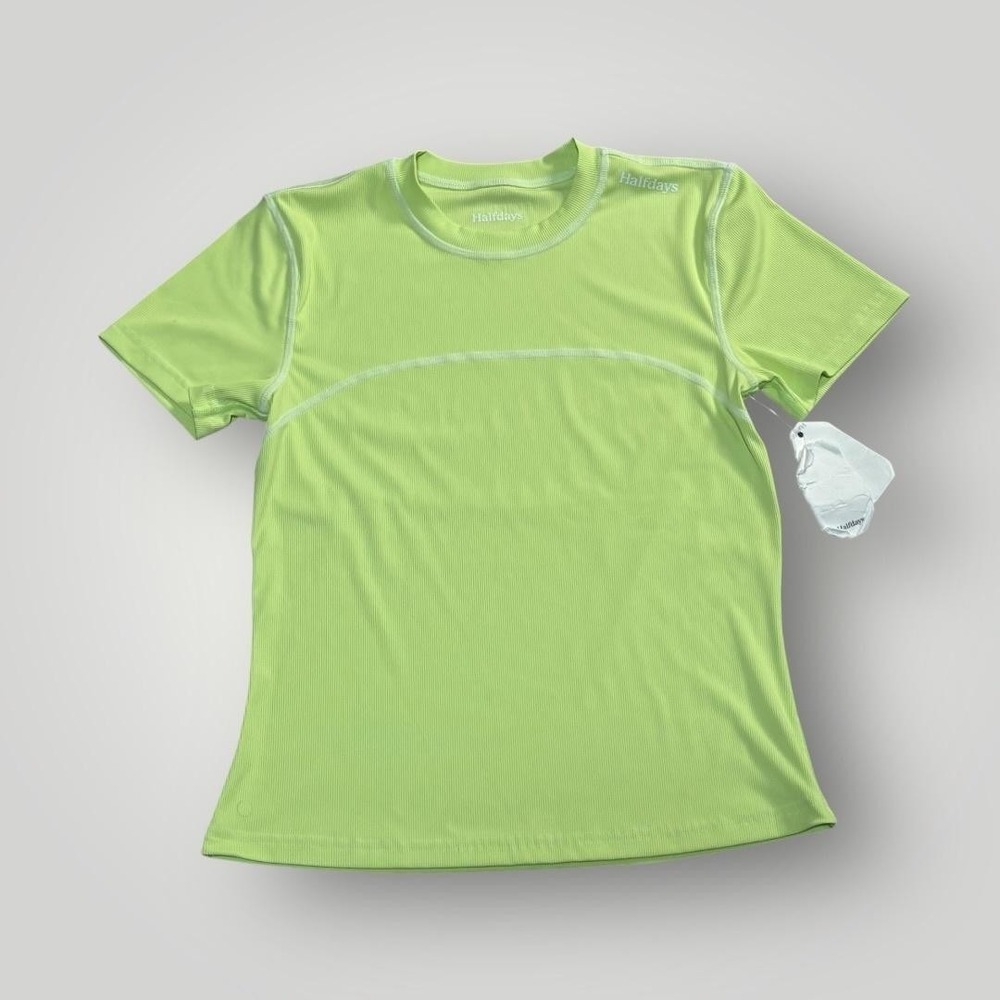 Halfdays‎ Shirt Womens Small S/P Green Ribbed Short Sleeve Athletic Tee Running